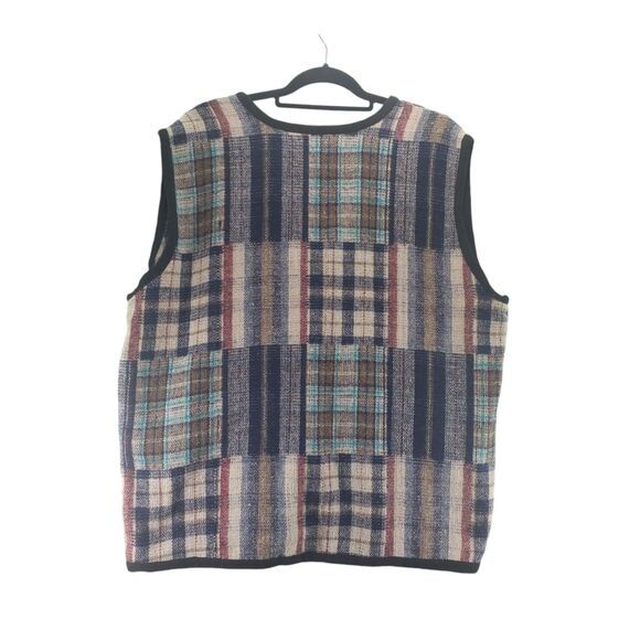 Vtg sz L Plaid Grandpa Vest Wool Button Up Sleeveless Boxy Oversized Grandpacore - Picture 2 of 9